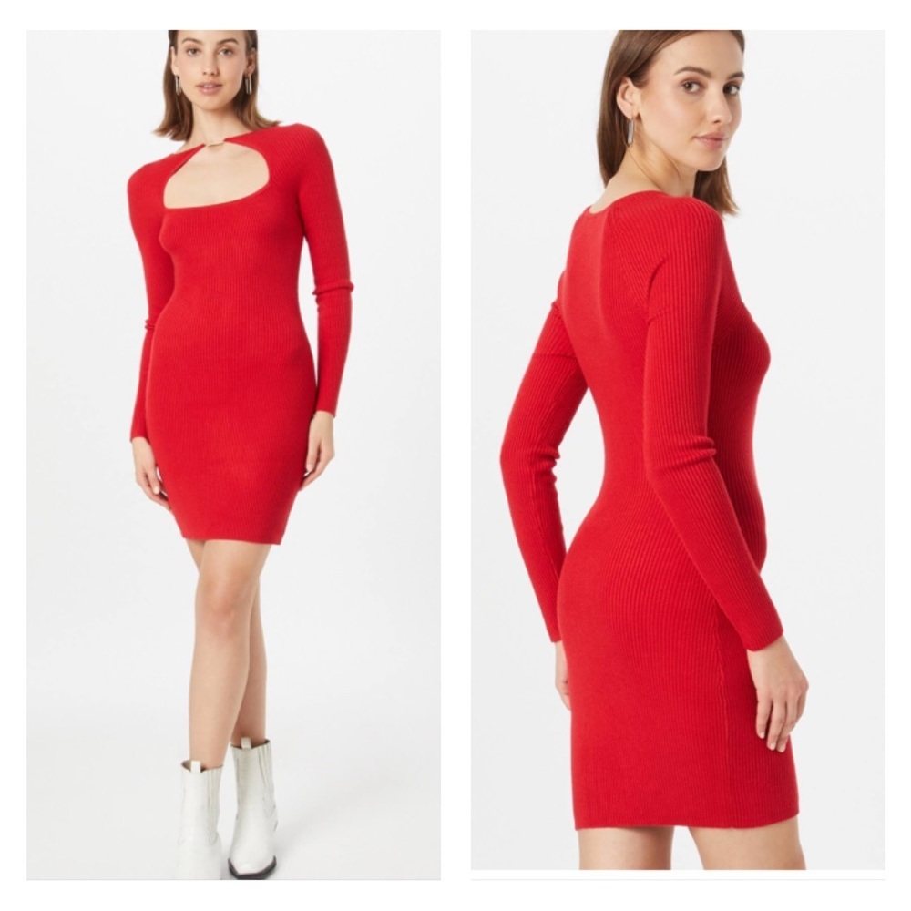 NEW Abercrombie & Fitch Long-Sleeve Hardware Mini Sweater Dress SZ M in Red